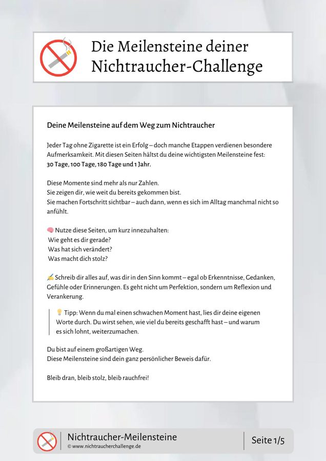 Seite aus dem Kursmaterial: Die Meilensteine deiner Nichtraucher-Challenge