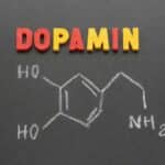 Darstellung der chemischen Struktur von Dopamin – erklärt die Rolle von Dopamin bei Rauchen und Sucht im Gehirn