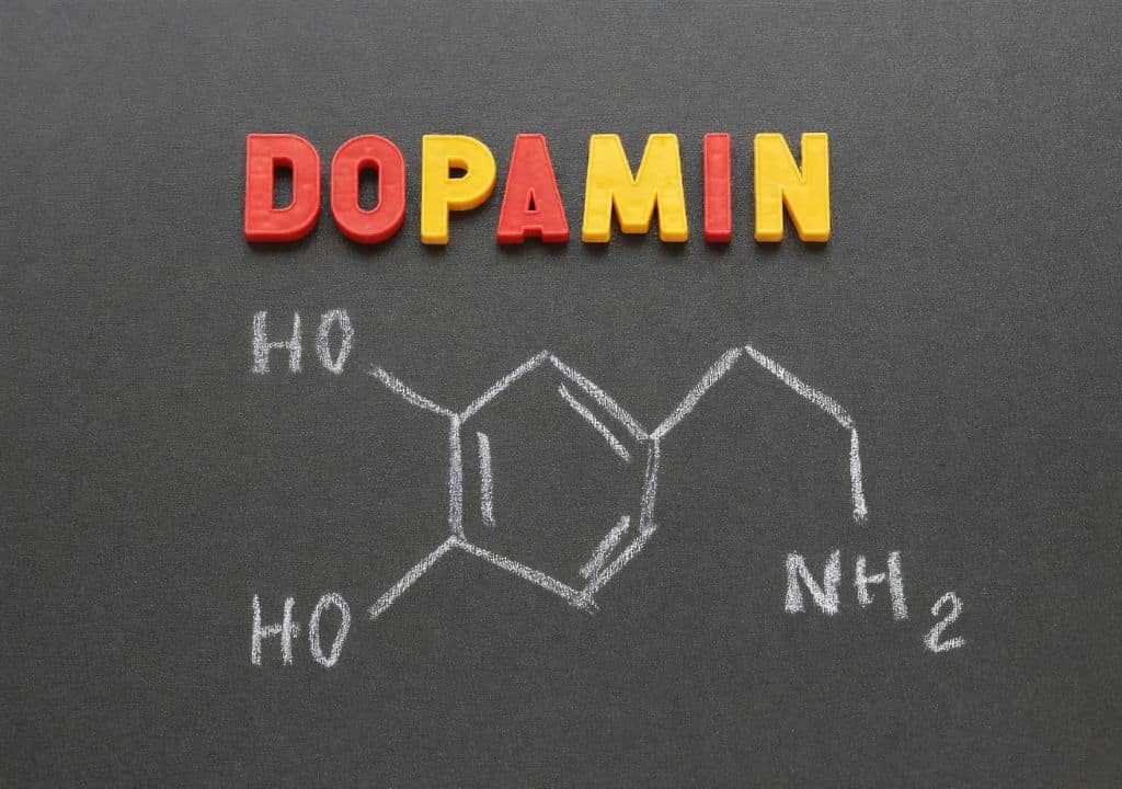 Darstellung der chemischen Struktur von Dopamin – erklärt die Rolle von Dopamin bei Rauchen und Sucht im Gehirn